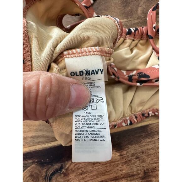 Old Navy cheetah animal print Brown & Black Gathered Key-hole Swim Top Size XXL - Picture 4 of 7